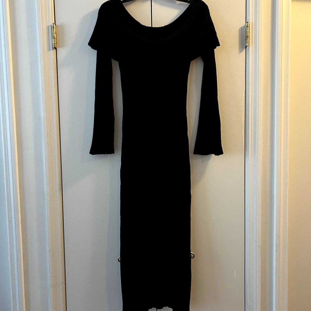 Meshki Stefania Off Shoulder Knit Midi Long Sleeve Dress Black size M New - Picture 5 of 7